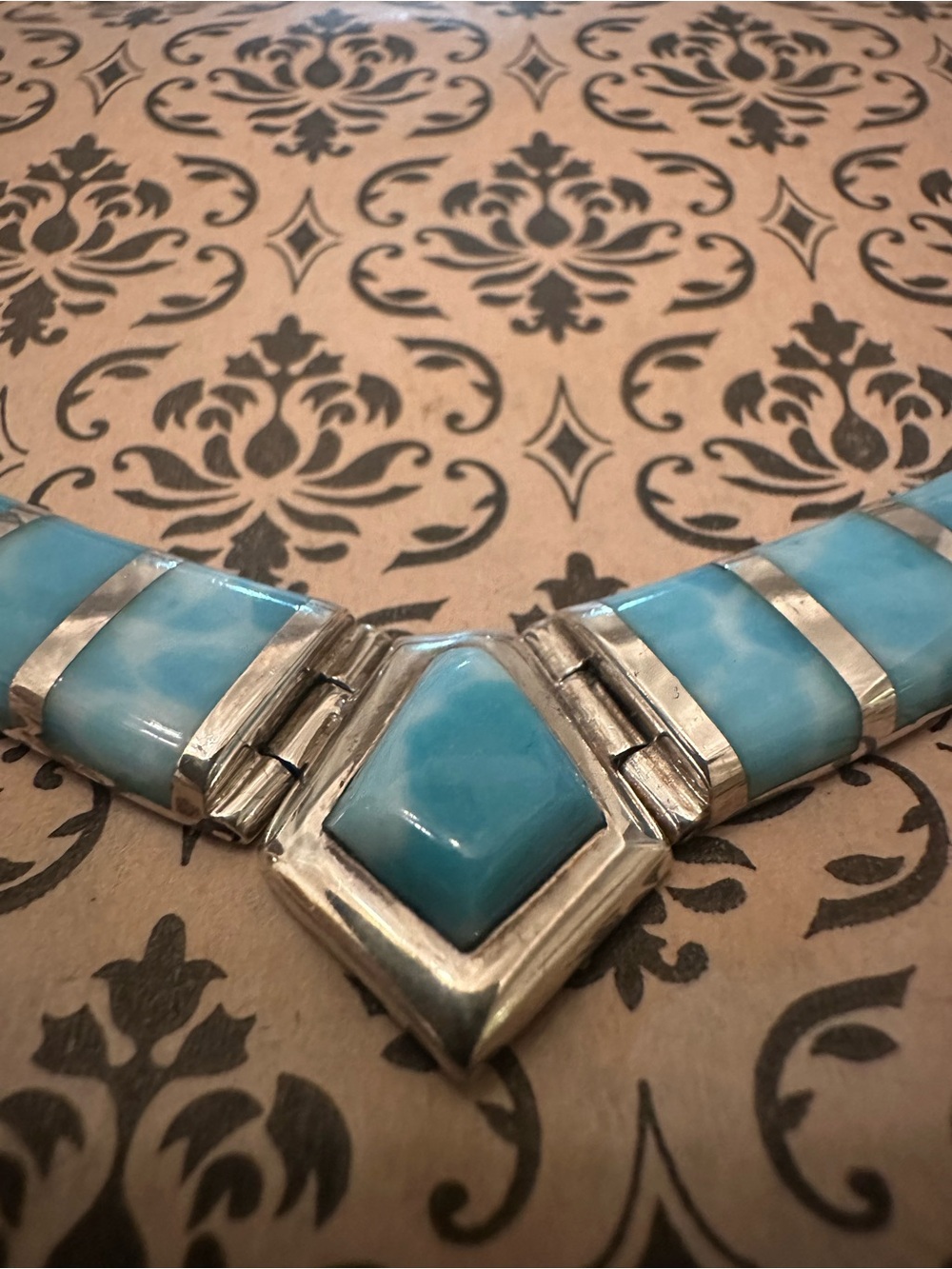 Vintage Taxco TD-98 Mexican 950 Sterling w/Larimar Inlay Necklace - 16.5” ❤️ - Picture 2 of 11